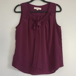 LOFT Silky Burgundy Ruched Bow Neck Tank